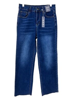 KDF High Rise Straight Leg Medium Wash Blue Jeans Stretch Raw Hem Size 4 NEW